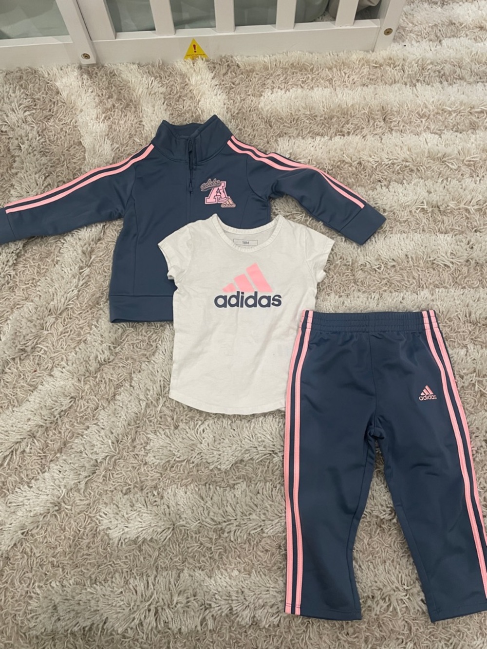 adidas Navy and Pink Girls 3-Piece Athletic Set